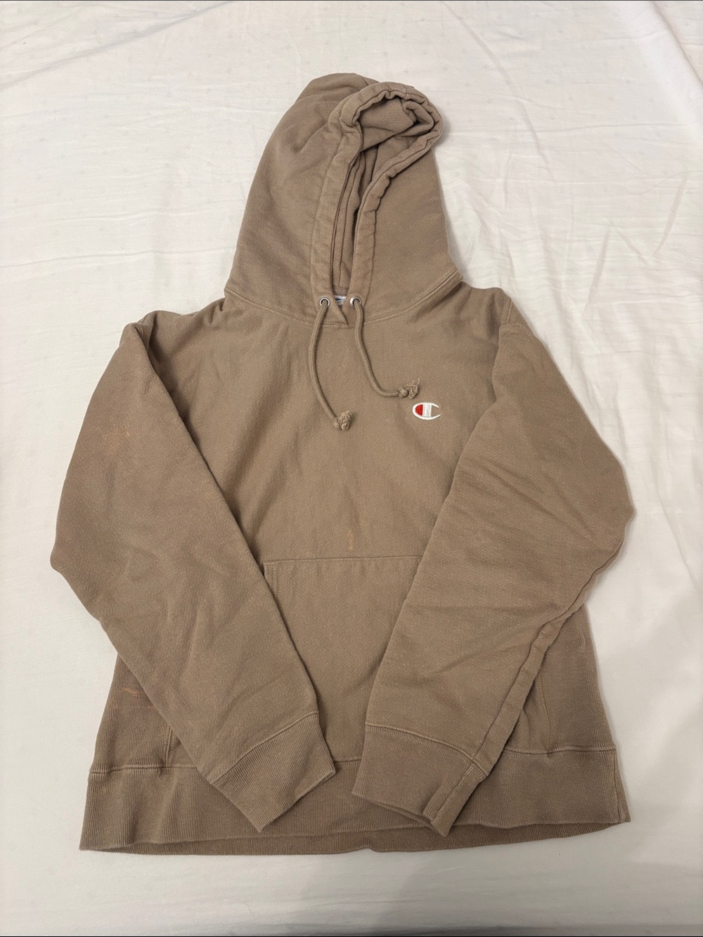 Champion Tan Pullover Hoodie with Embroidered C